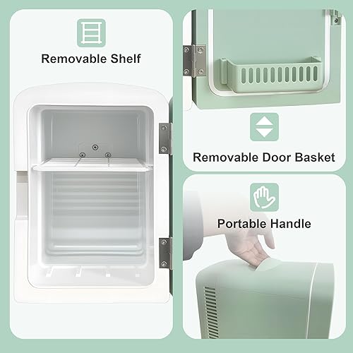 Miniatura 7 de Iceblue Mini nevera, refrigerador para el cuidado de la piel con espejo de luz LED regulable, 4 litros/6 latas, refrigerador compacto de maquillaje