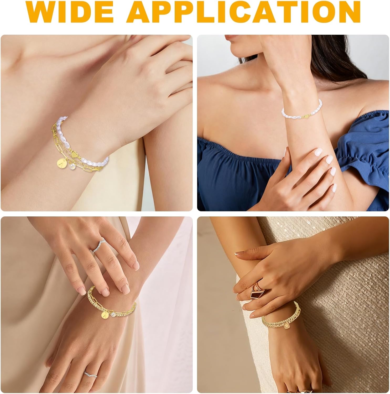 MECCANIXITY Initial Bracelets for Women, Layered Chain Link Stackable Initial Bracelet with Pearl Charm for Women Birthday Christmas - Image 6