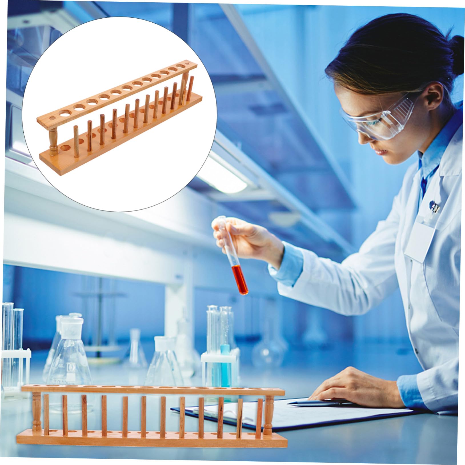 Gatuida Supporto per Provette da Laboratorio Leggero e Sicuro in Legno Beige Rack di Stoccaggio Pratico e Resistente per Uso Scolastico e Laboratoriale
