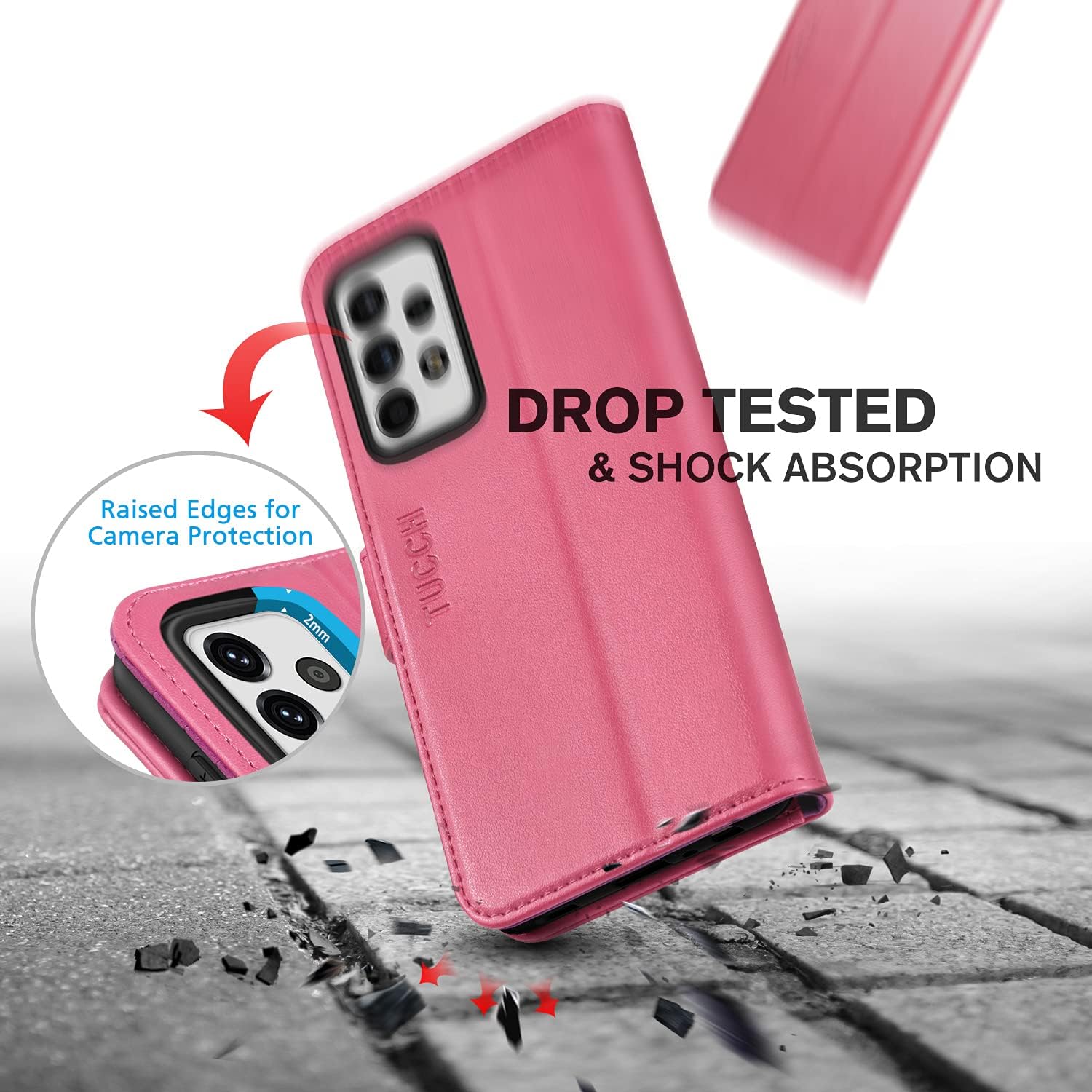 TUCCH Galaxy A52/A52s Wallet Case, RFID Blocking Card Slot Magnetic PU Leather Stand Protective Folio Flip Cover [TPU Shockproof Interior Case] Compatible with Galaxy A52 A52s 6.5-Inch 2021, Hot Pink