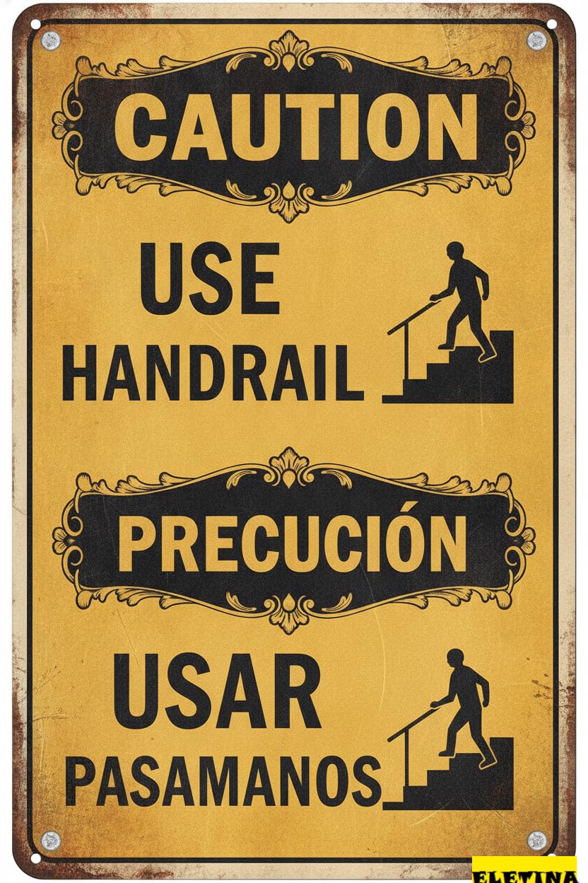 Use Handrail Caution Tin Sign, 8x12 Inch Wall Art