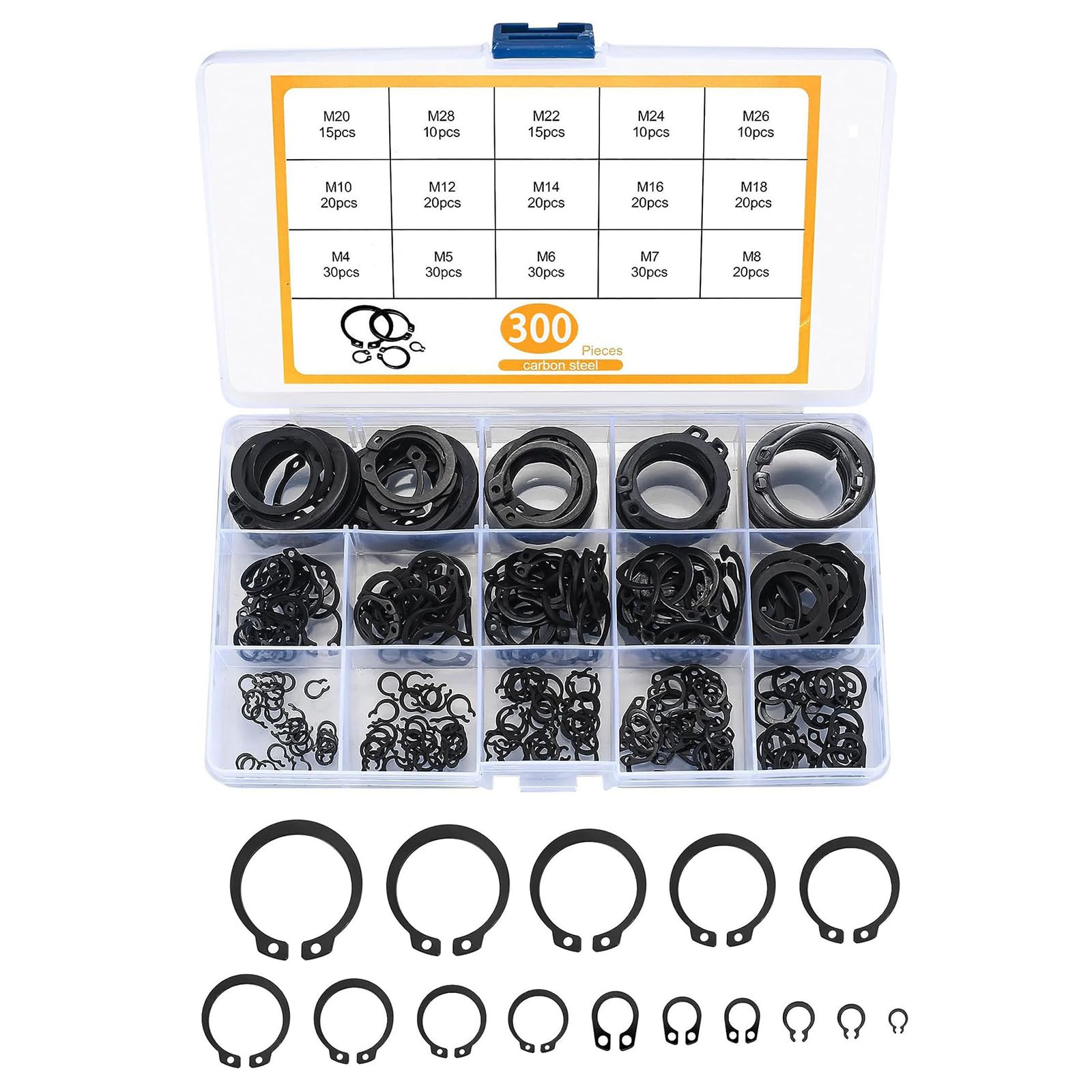 Nueayms Multicolor Steel Clip Set Multifunctional 300 Pieces 4Mm ~ 28 Sets For Securing Shaft Securing Projects And Machine Maintenance Precision Design