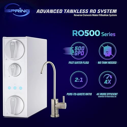 Miniatura 4 de iSpring RO500AK-BN Sistema de filtración de agua de ósmosis inversa RO sin tanque, blanco. Filtro de agua UV UVF8 LED, kit adicional para sistemas