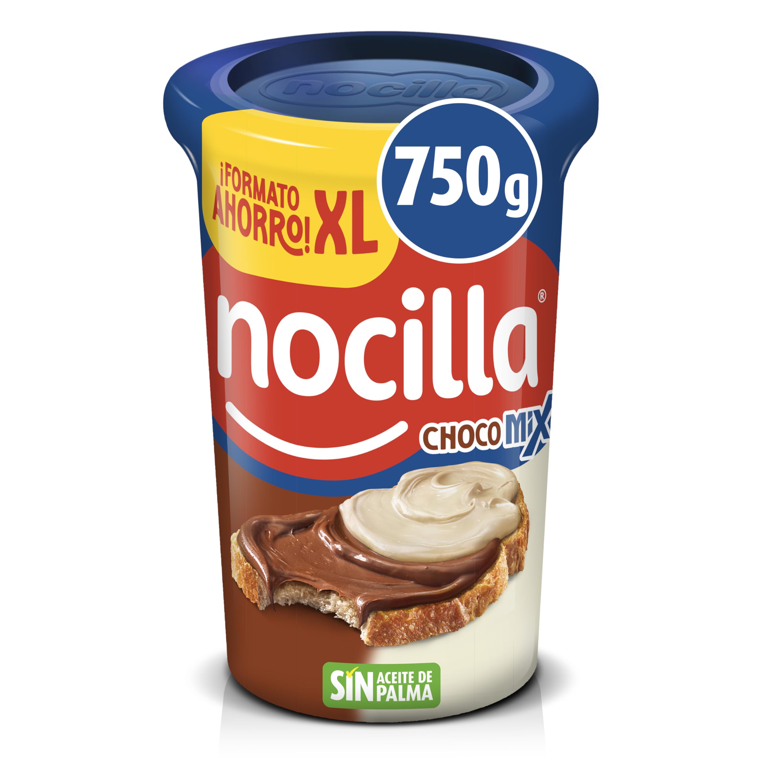 Nocilla, ChocoMix, Doble Crema al Cacao y Leche con Avellanas sin Aceite de Palma - Formato XL - Tarrina 750g