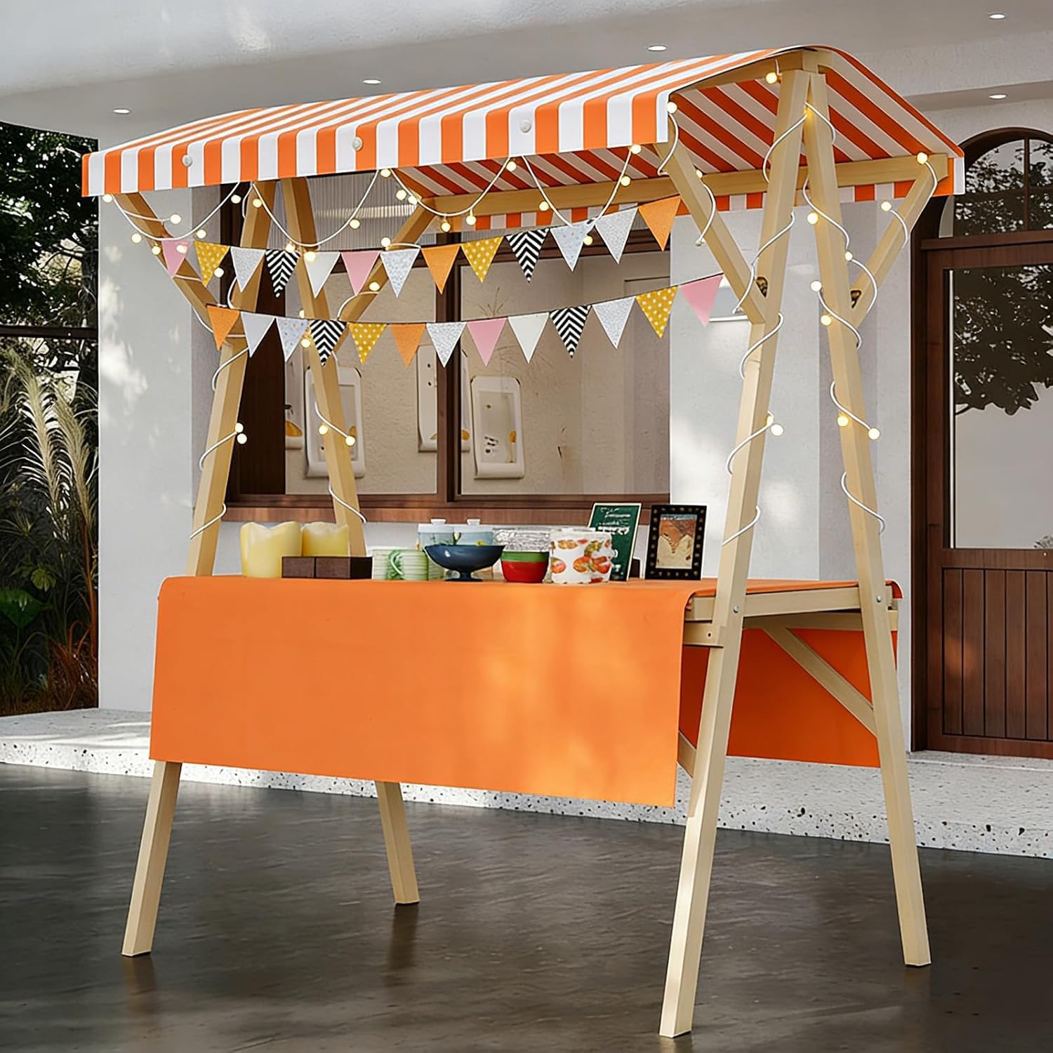 Carrello Venditore Bancarella Pieghevole, Carrello del Venditore di Cibo con Tettoia, Bancarella Commerciale in Legno per Centri Commerciali E Mercati Notturni,04,120cm/47.2in