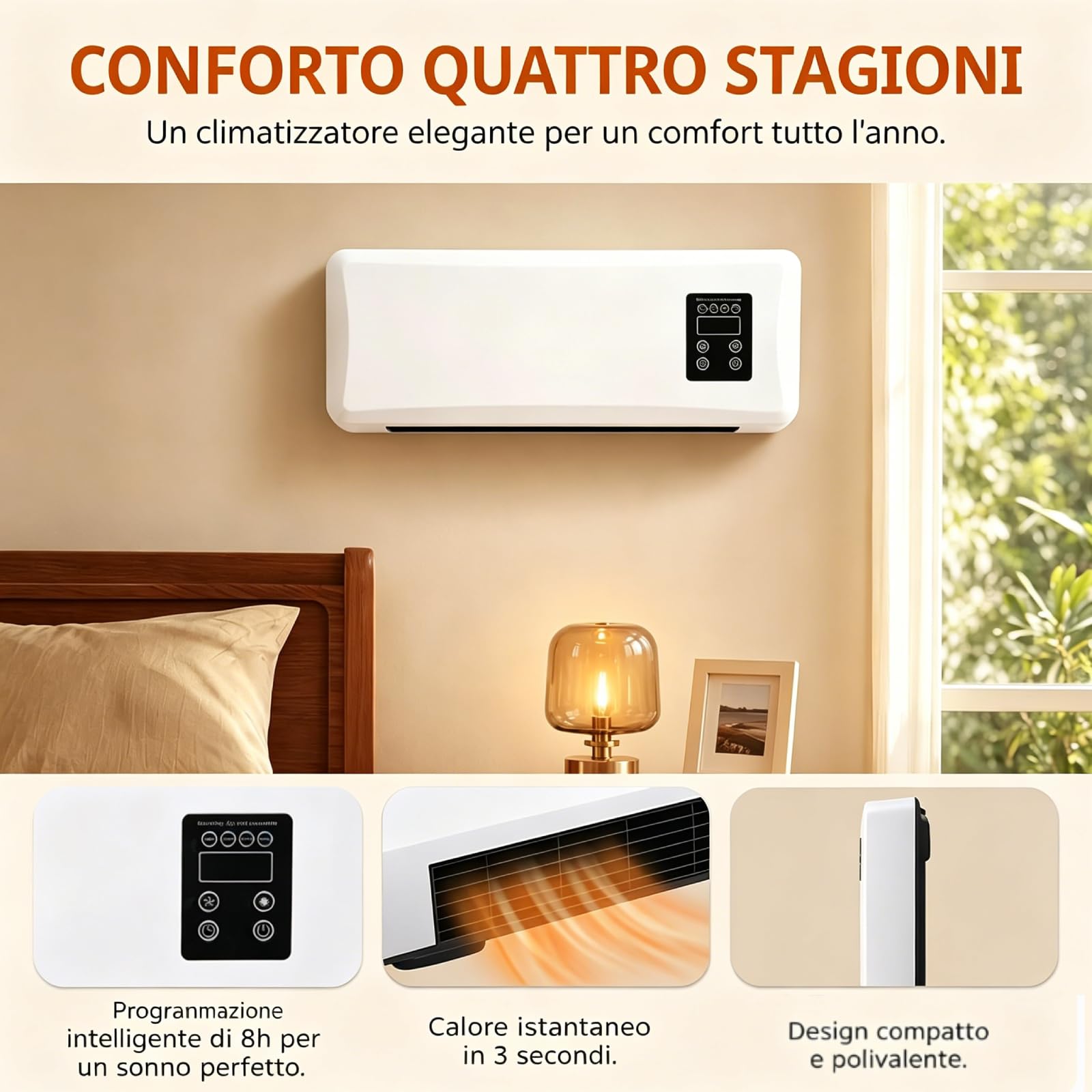 F Fityle Mini Condizionatore Portatile Split in ABS, Condizionatore Reversibile 2 in 1, 220 V, Timer Intelligente da 8 Ore, Climatizzazione da Parete per Camera da Letto, Soggiorno