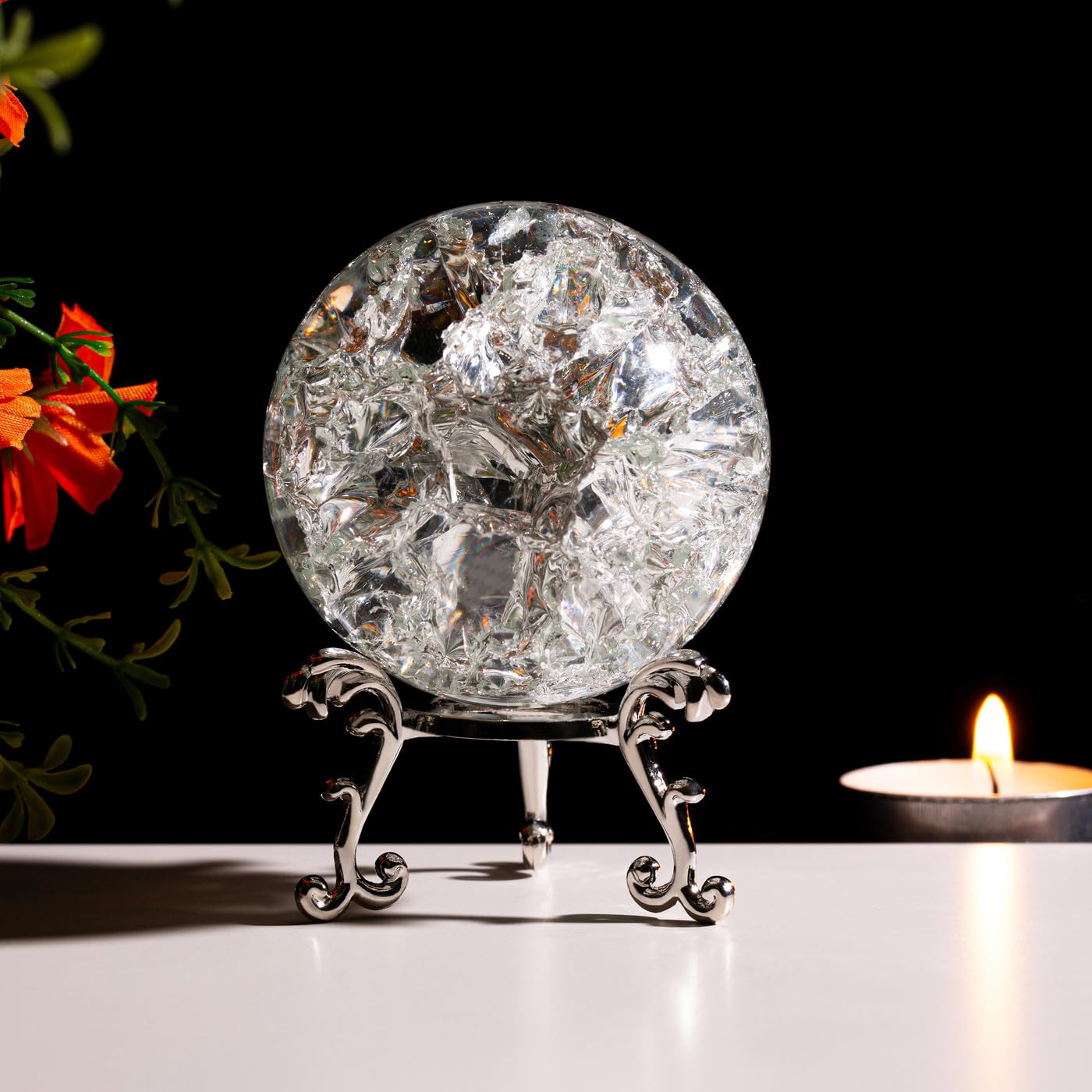 Sahoottie 60mm Ice Cracked Crystal Ball Paperweight Ice Cracked Glass Ball Gifts for Women Men Ice Cracked Glass Ball Ornaments