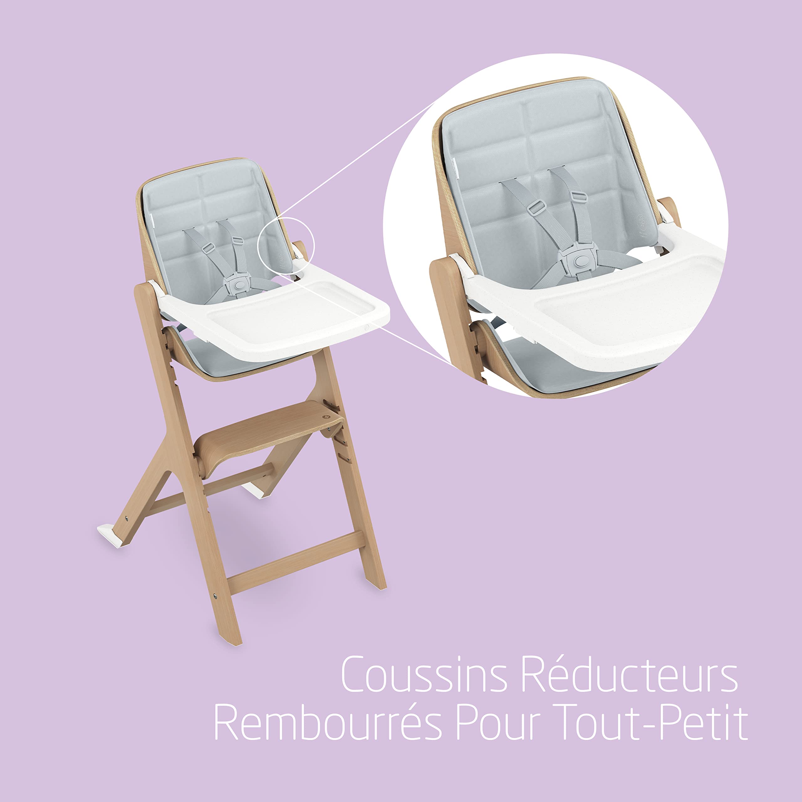 Maxi-Cosi Kit enfant Nesta, Kit accessoires enfant pour chaise haute bois évolutive Nesta, réducteur, harnais 5 points, tablette, arceau de maintien, de 6 mois à 3 ans, de 9 à 15 kg, Beyond Sky Grey