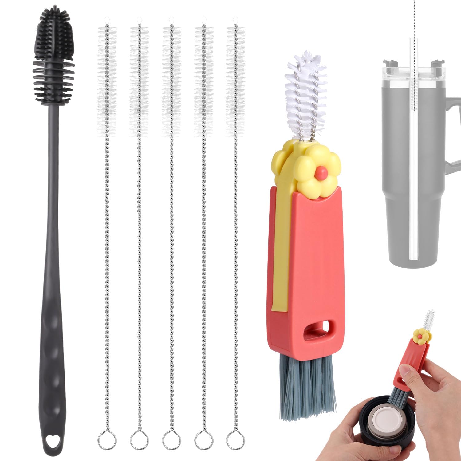 7pcs Cleaner Brush Set for Yeti, Premium Water Bottle Straw Cleaner Set Reusable Straw Cleaner Brush Widely Used Cup Lid Cleaning Brushes Compatible with Yeti 25/26/35/42oz