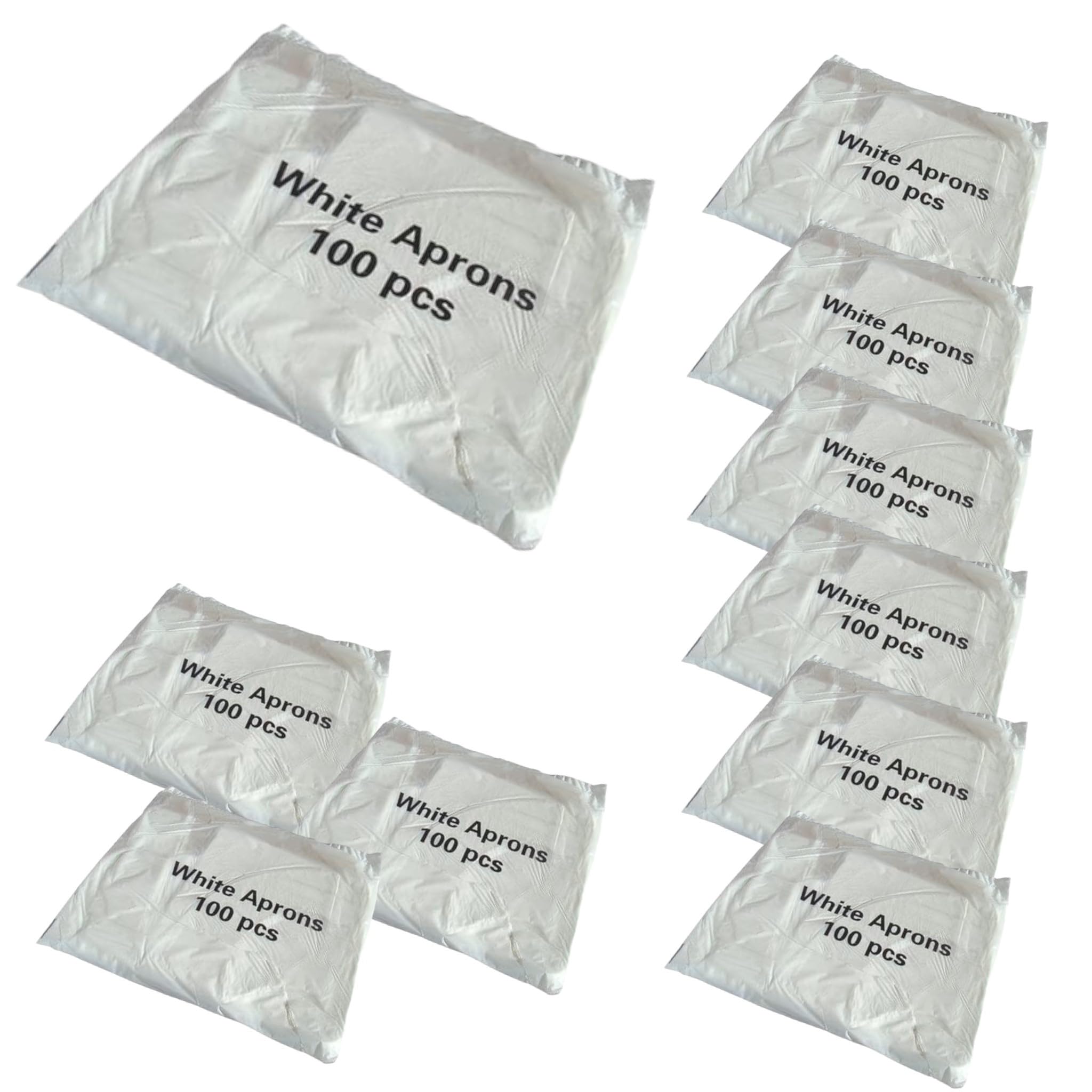 Aardvark Janitorial Supplies Disposable White Flat Pack of 1000 Aprons (10 Packs of 100 White Aprons)