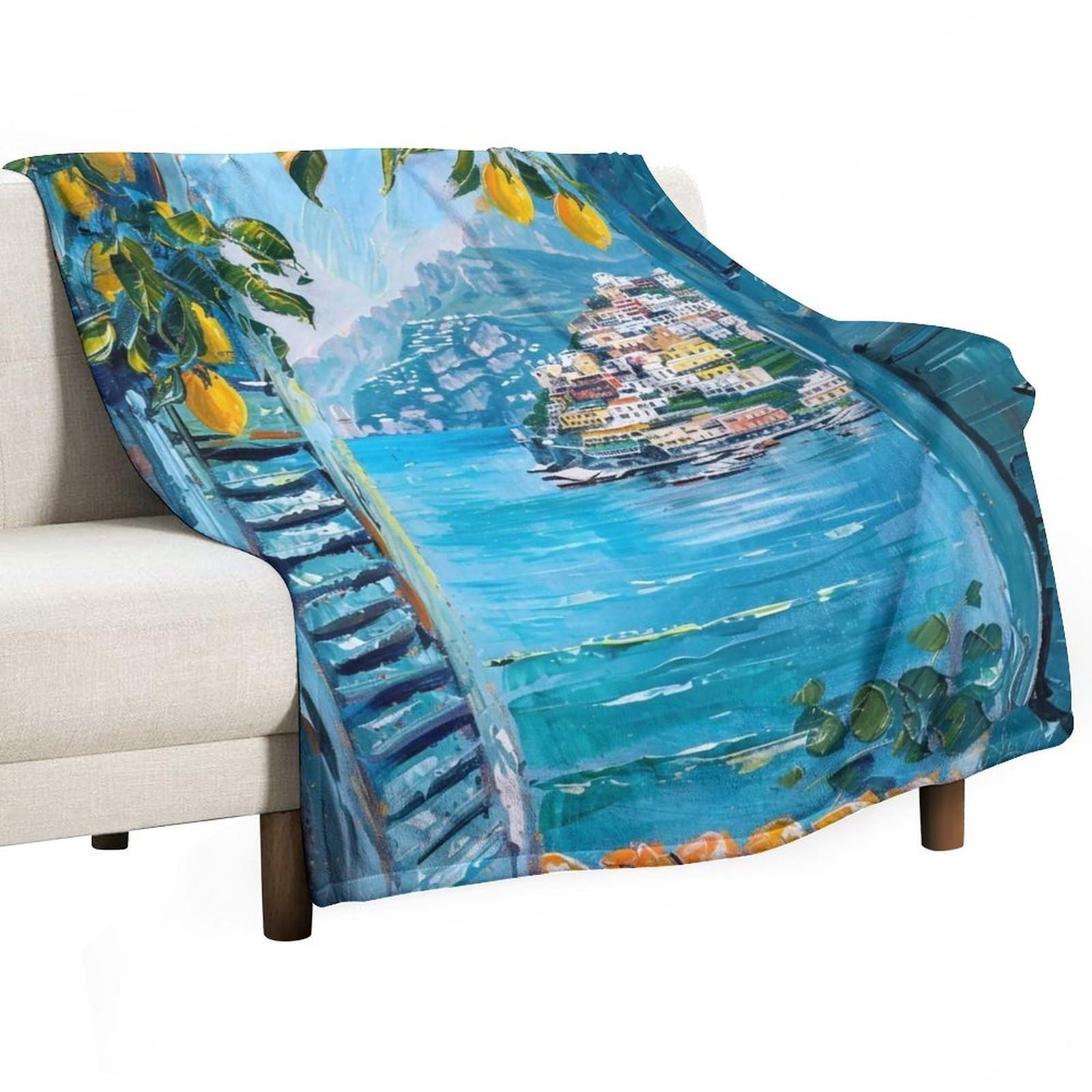 YHGSREUOH Mediterranean Lemon Window 01 Flannel Blankets Fleece Soft Throw Lightweight Plush Gifts for Couch, Bed, Cozy Sofa Plush, Chair, Lovers 130x150cm(50x60in)
