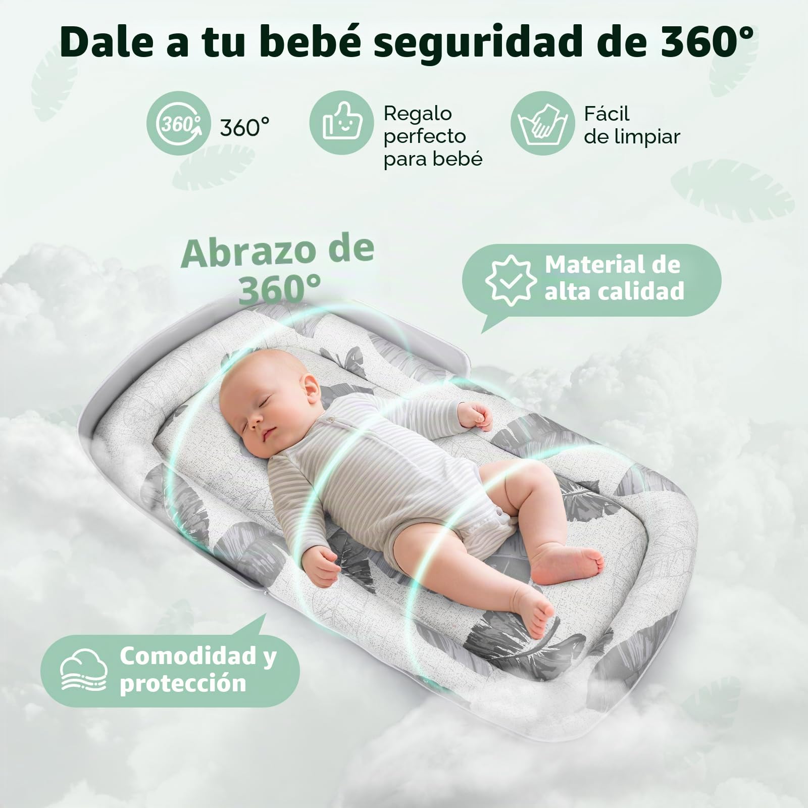 Nido para Bebé, Nido para Recién Nacidos de hasta 24 Meses - Cuna Portátil Transpirable de Doble Cara, Ligera y Lavable a Máquina con Bolsa de Transporte - para Dormir, Jugar y Viajar