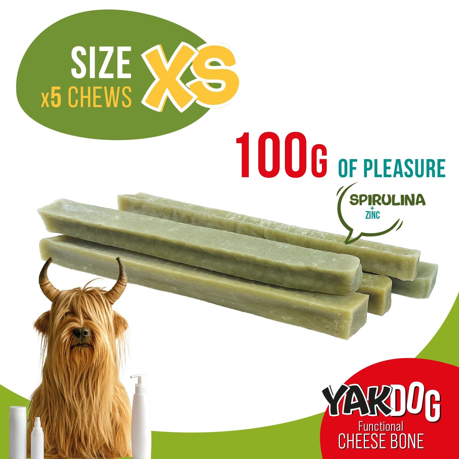 YAKDOG HEALTH+, Cheese Sticks for Dogs, Spirulina, Supports Skin and Coat Health, Long-Lasting Chew Treats, 100% Natural - Image 2
