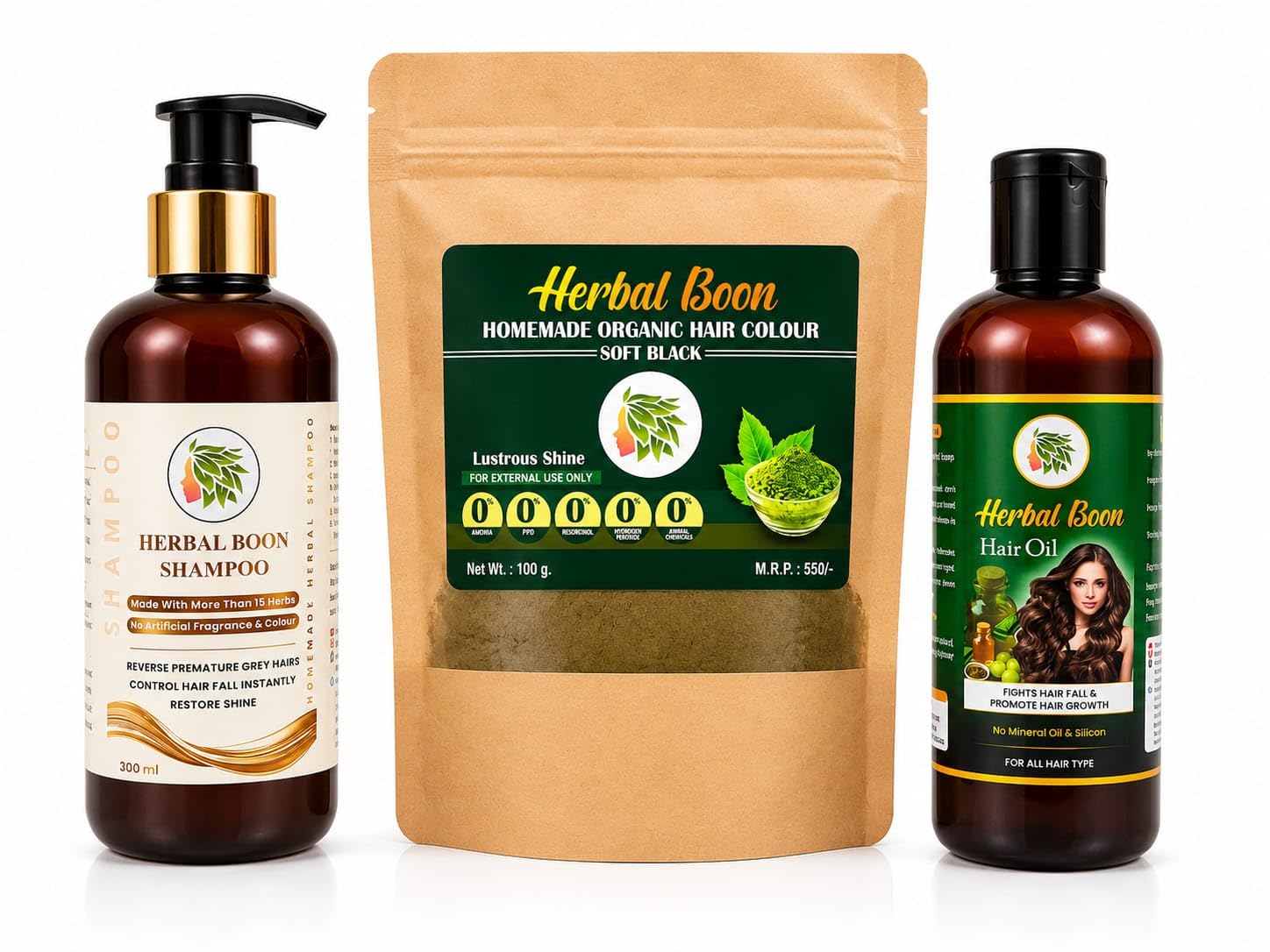 Complete Hair Care Combo – Herbal Shampoo for Oily Hair (300ml), Organic Hair Colour Black Shade 100g, Hair Oil 200ml | 100% Natural & Chemical-Free | Control Hair Fall & Promotes Growth-image-11