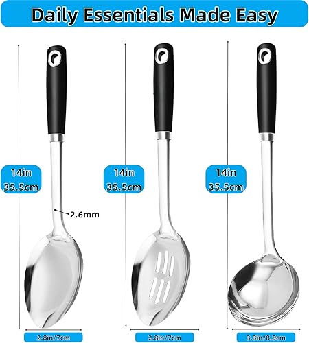 Miniatura 2 de Juego de utensilios de cocina de acero inoxidable de 3 piezas, juego de cucharas grandes de 180 y 14 pulgadas, cuchara ranurada, cuchara de cocina y
