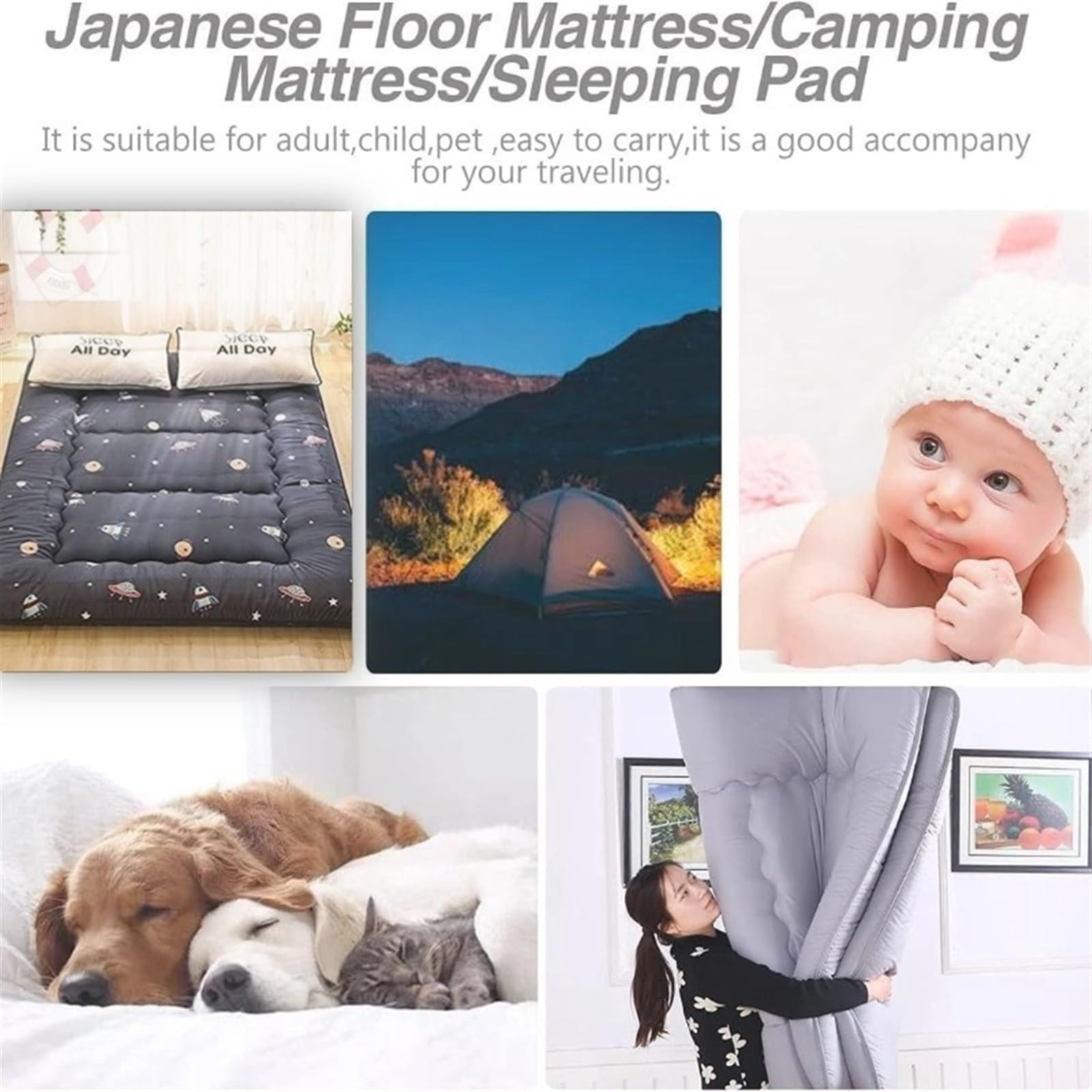 Matelas Souple Pliant de Style Japonais Tatami futon Simple Double Moelleux for dortoir d'étudiants Matelas de Couchage Pliable Enroulable épais antidérapant et Respirant(C,90 * 200cm)