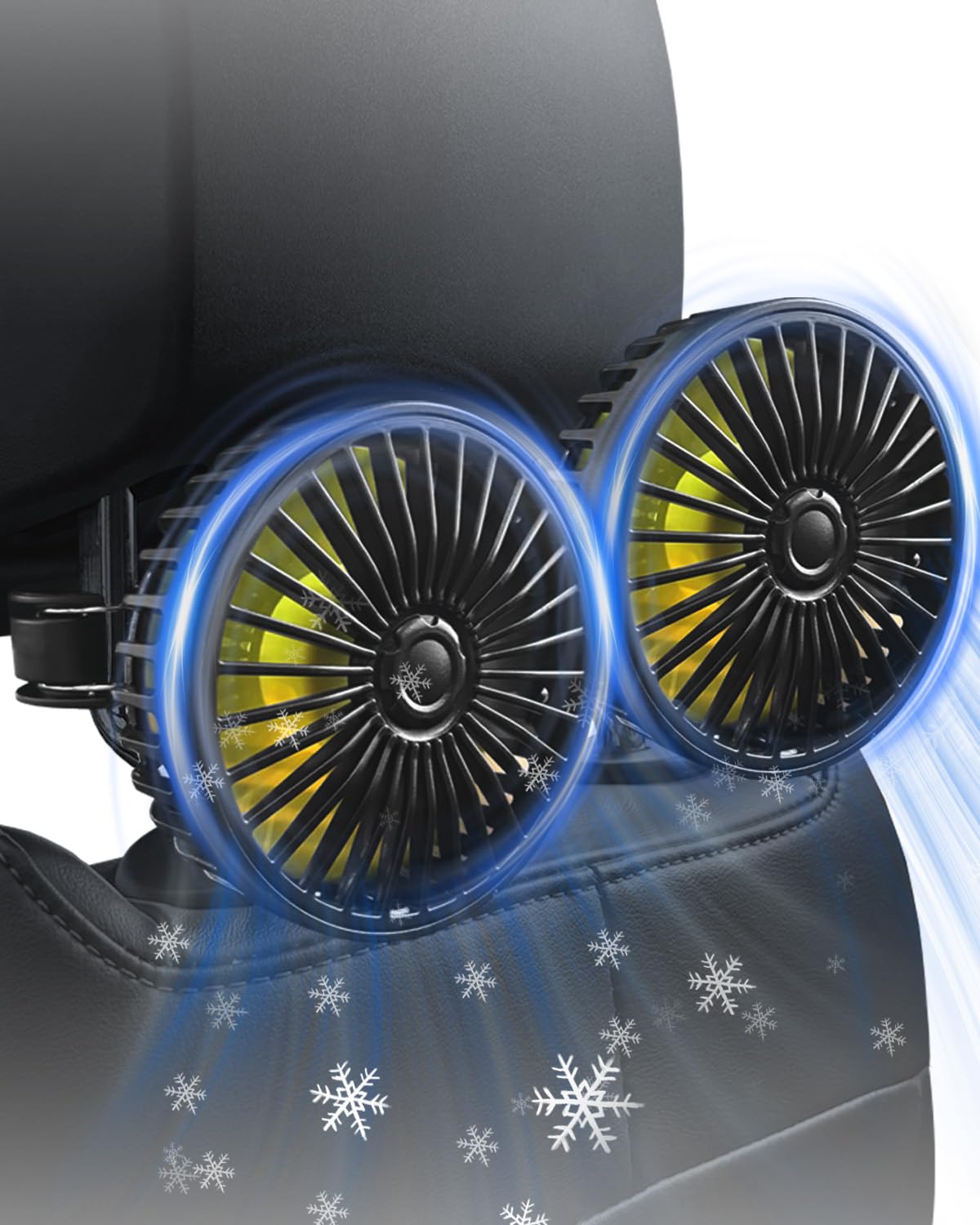 Ventilateur de voiture pour siège arrière pour enfants, ventilateur de voiture USB à double tête pour siège arrière