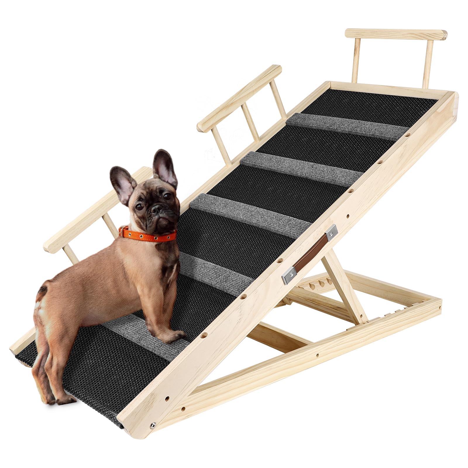 Rampa portátil multifuncional de madera plegable para mascotas, adecuada para gatos y perros, rampa de 110 cm de largo con altura ajustable de 12 a 23.4 pulgadas. Rampas para perros-110ZT,