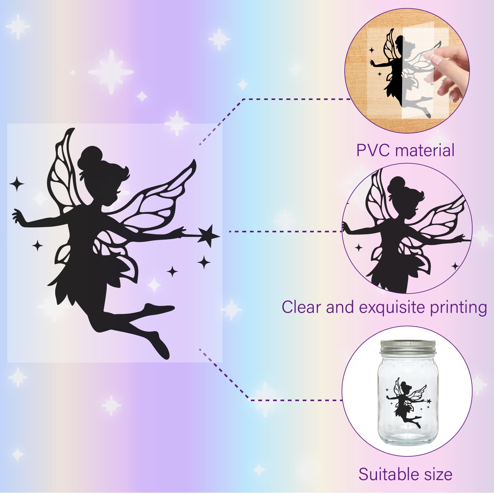CREATCABIN 24Pcs Fairy Silhouettes Mason Jar Decor PVC Laser Die Cut Silhouettes Angel Cutouts Scrapbook Cardboard Silhouette Ornaments for Jars Lantern Frosted Window Glass 4x3.5Inch-No Sticker - Image 3