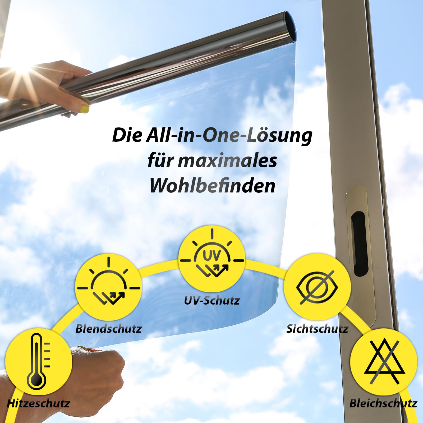 Midori UV-Schutz Sonnenschutzfolie | Selbstklebende Spiegelfolie 119 x 200 cm für Fenster Innen & Außen | Rückstandslose selbsthaftende Sichtschutz-Fensterfolie gegen Hitze & Sonne