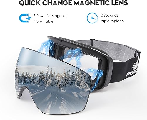 Miniatura 2 de Gafas de esquí y snowboard con lente intercambiable magnética y sin marco, visión ampliaprotección UV, para hombres, mujeres y jóvenes