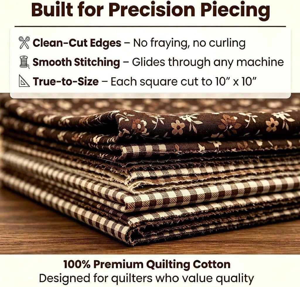 40 PCS Cotton Fabric Squares for Quilting, 10 x 10 Inch Precut Layer Cakes