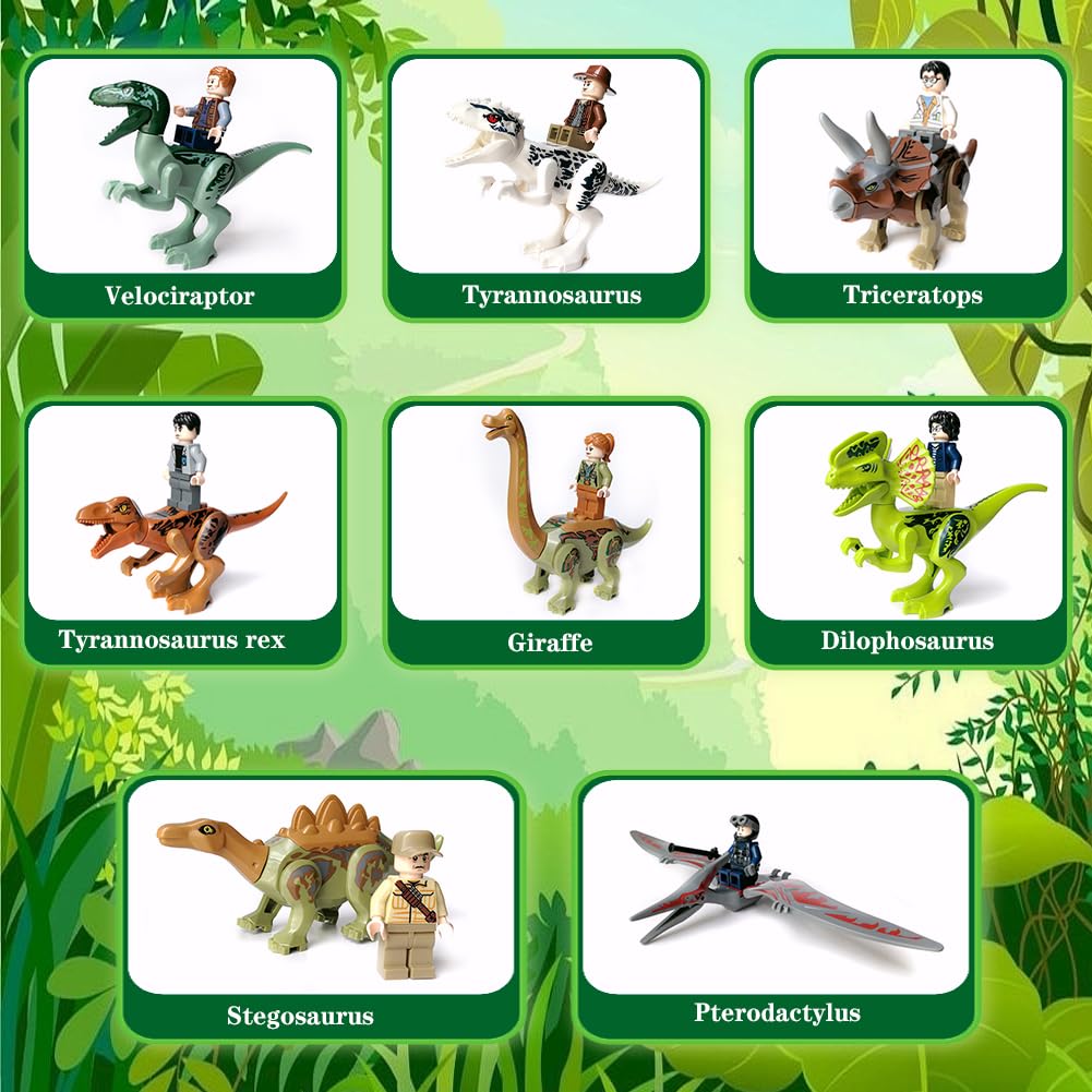 CEWROM Dinosaurier Block Spielzeug Set,16 PCS Realistisches Dino Figuren Spielset, Jurassic Figuren Spielzeug, Tyrannosaurus Rex Pterodactyl Triceratops Velociraptor für Kinder Lernspielzeug Geschenk