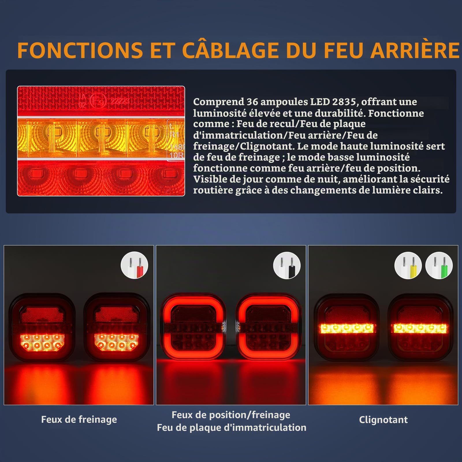 2 Feux Arrière Remorque LED Étanches Néon Pour Camion Avec Certificat E 12V 24V Compact 5 Fonctions Pour Camion Caravane Fourgon Tracteur