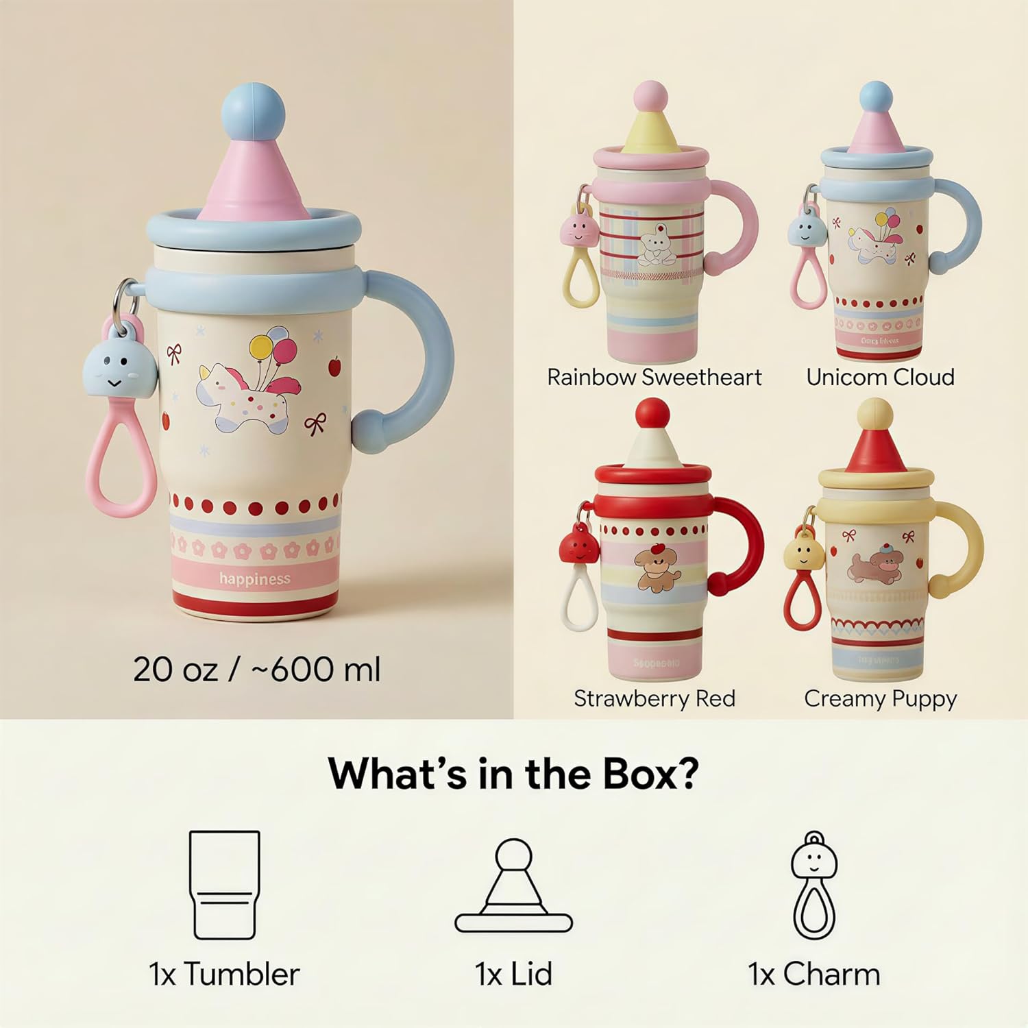 20oz Insulated Tumbler with Straw and Lid, Leakproof Coffee Travel Mug with Handle, Dual-Drink Design for Hot & Cold Drinks, Cute Water Bottle for Women with Free Charm (Unicorn Cloud) - Image 7