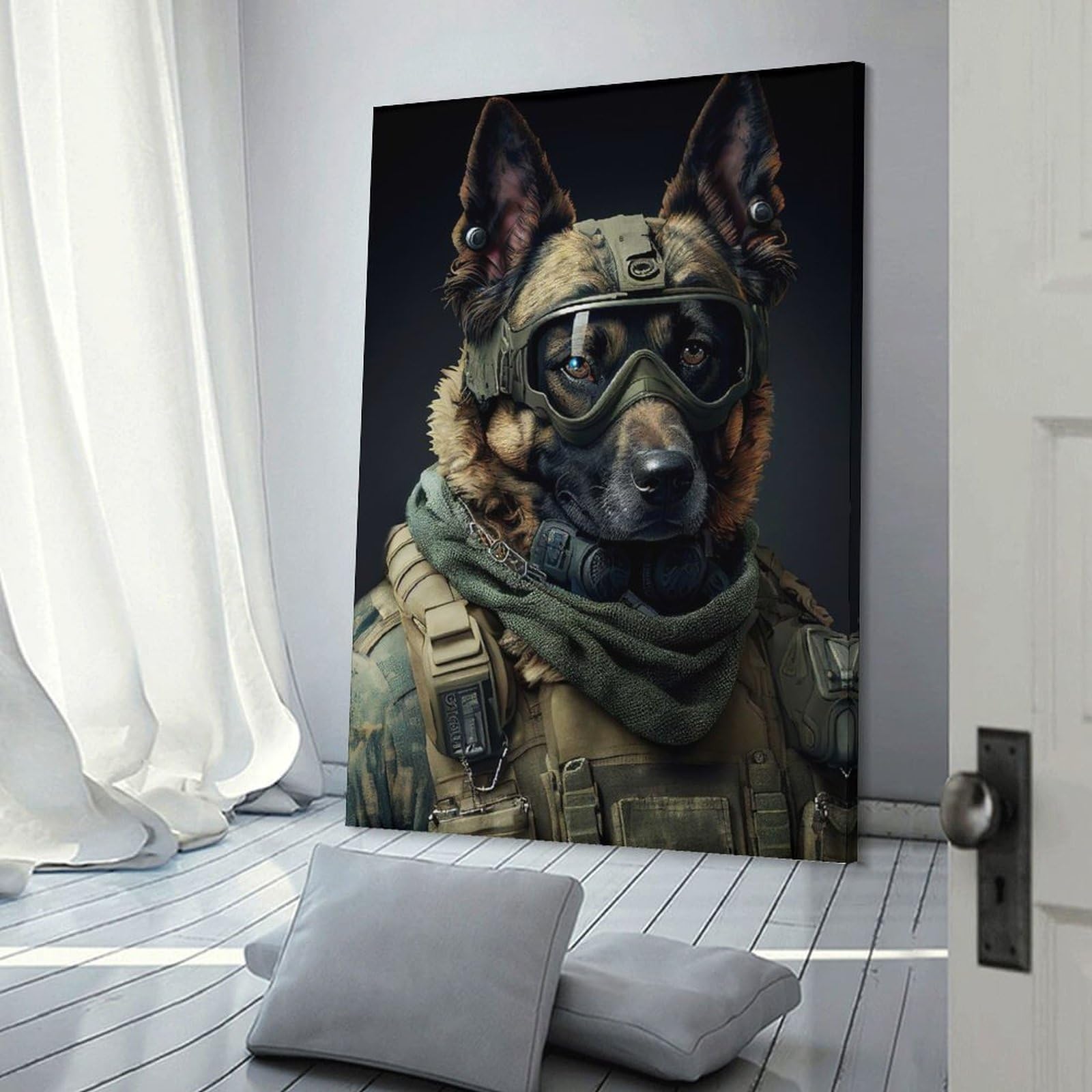 Junmoney War Dog Canvas Wall Picture, 20x30inch(50x75cm), for Picture Wall Styling in Lounge Or Bedroom, An Easy Match for Collected Prints