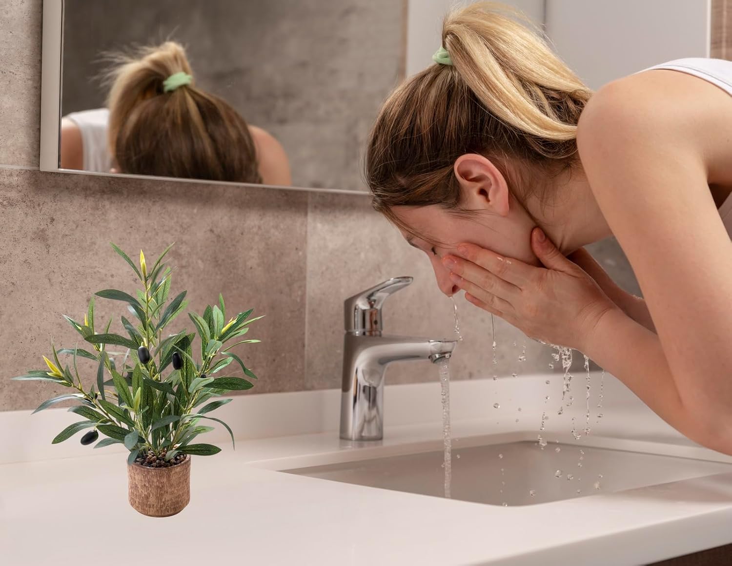 Indoor Fake Olive Plant 12 inch Faux Silk Leaves with Black Rustic Planter Medium Size Perfect Artificial Olive Fruits with Realistic Trunk and Lifelike Stems for Home and Office Decor - Image 8