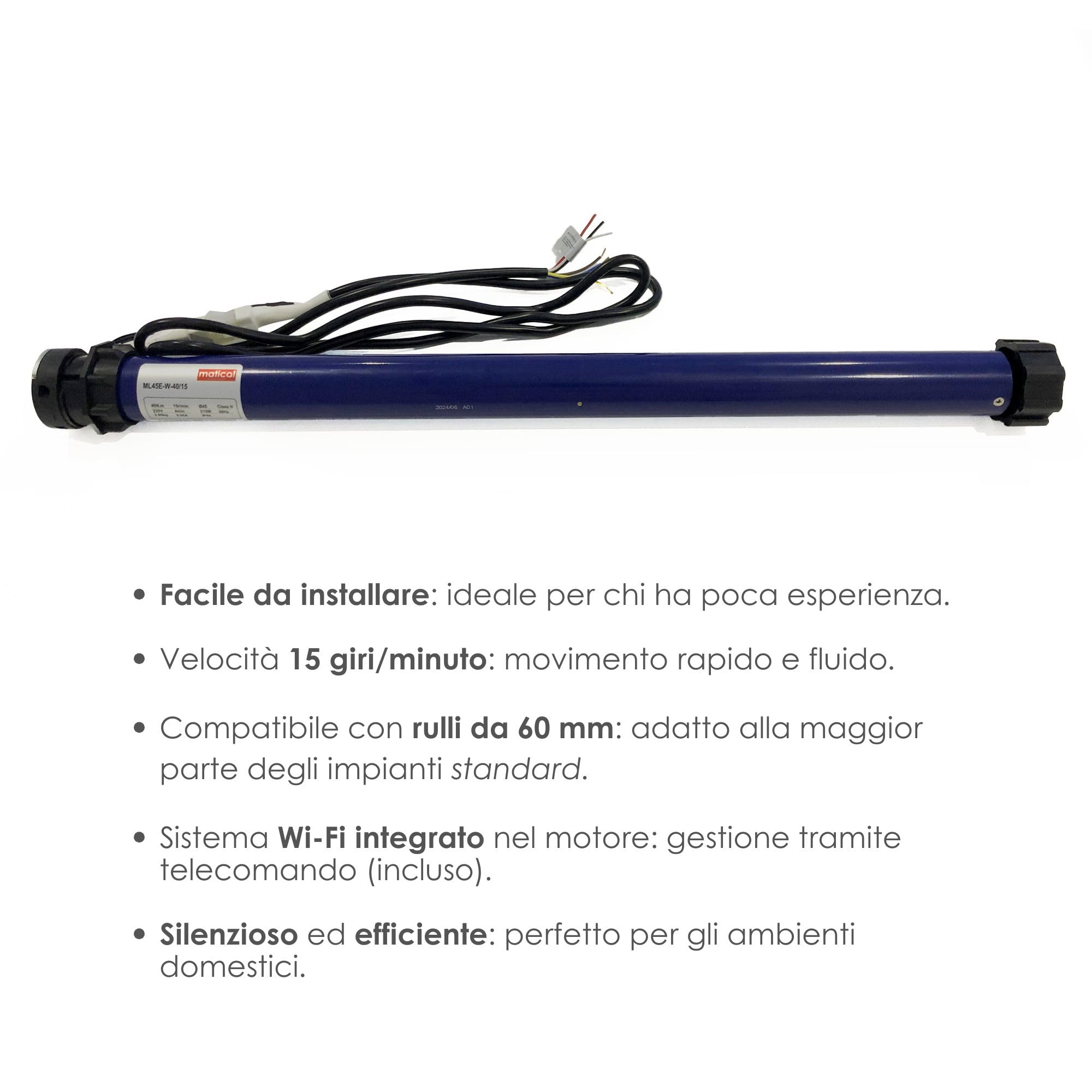 Matical Motore per tapparelle elettriche, portata 80 kg, 40 Nm con telecomando, 3 terminazioni elettroniche a 6 fili -