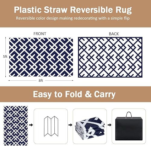 Miniatura 10 de LILIOFFIC Tapetes reversibles  Alfombra de paja de plástico, 5 x 8 pies para decoración de patio, alfombras de área modernas, alfombrilla para