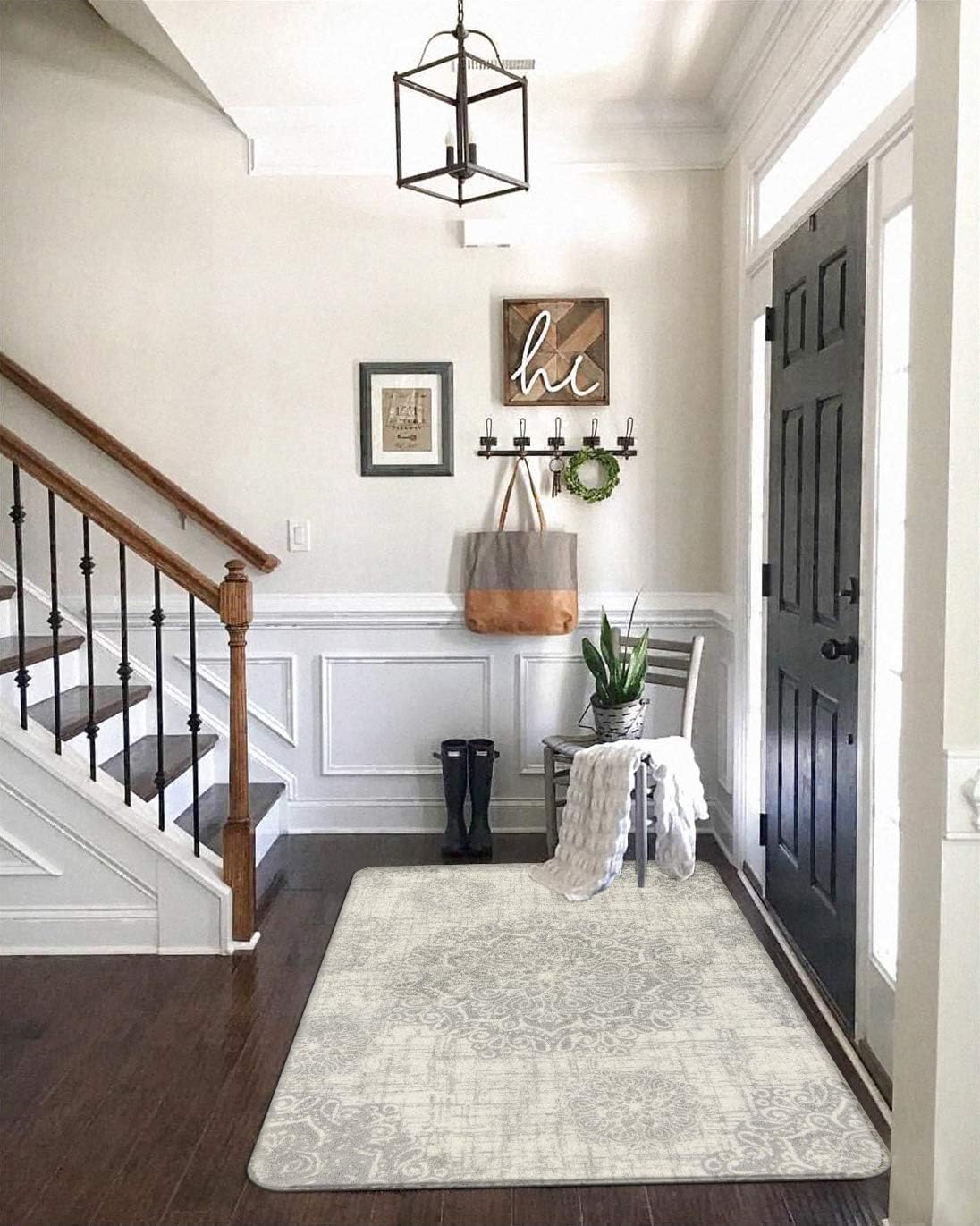 Lahome Vintage Medallion 4x6 Rug - Washable Soft Rug for Bedroom Non Slip Living Room Carpet Distressed Ultra-Thin Area Gray Accent, Throw Floor Carpets for Entryway Office Bedrooms