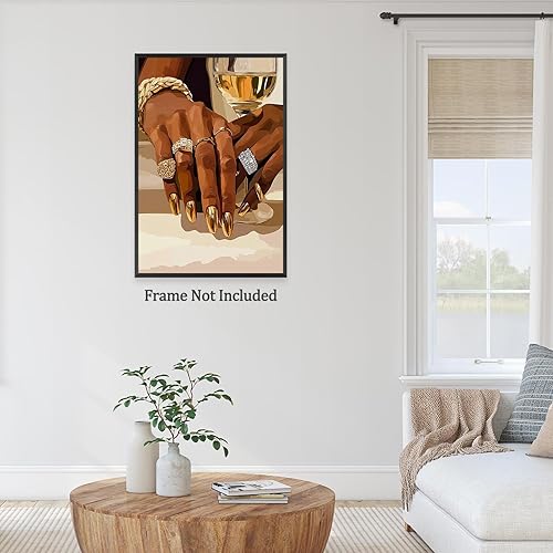 Miniatura 7 de Lienzo de cóctel retro para pared, póster de niña negra con diseño de mujer negra, arte de pared de moda con carrito de bar, impresión de moda