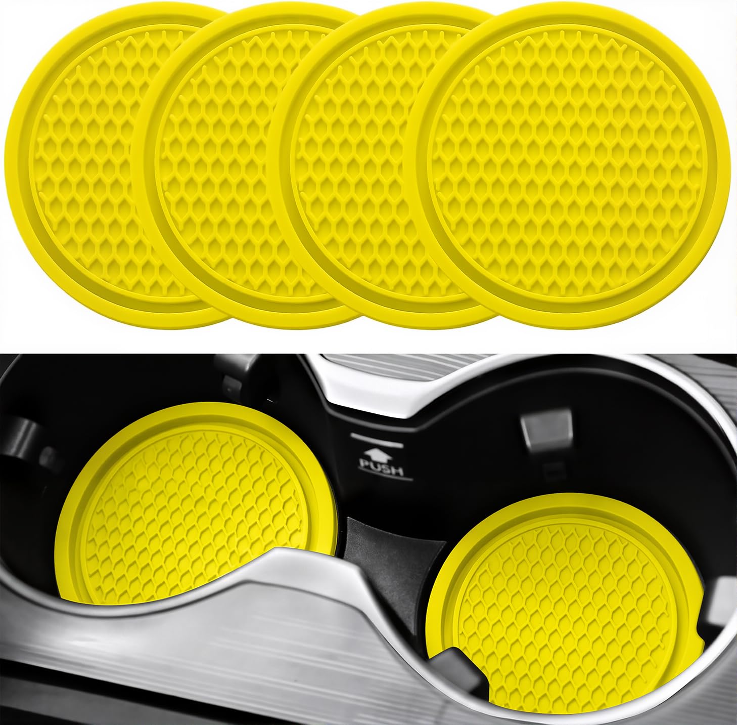 SINGARO Car Cup Coaster, 4PCS Universal Non-Slip Cup Holders Embedded in Ornaments Coaster, Car Interior Accessories, Yellow