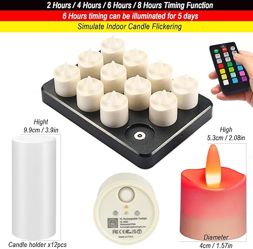 Miniatura 2 de HL Velas sin llama con temporizador remoto y estación de carga, más de 60 horas recargables, impermeables, para exteriores, velas de té RGB