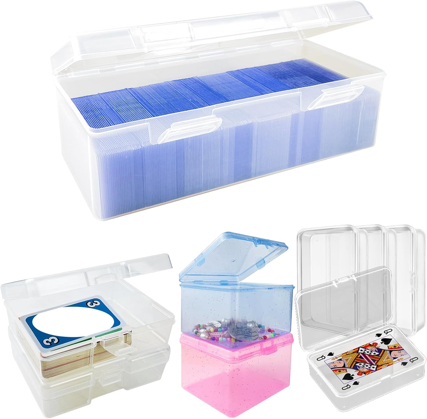 9 PCS Storage Box Set with 8 Grid / 4 Size for UNO Cards, Toploaders, Trading Card & Small Items like Parts, Jewelry, Stationery
