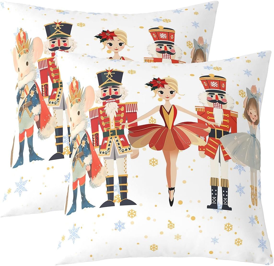 Feelyou Merry Christmas Throw Pillow Covers Xmas Nutcracker Pillow Covers Home Sofa Bed Couch Kids Boys Girls Xmas Winter Holiday Cushion Covers New Year Theme Pillowcases, 24x24 Inches Set of 2