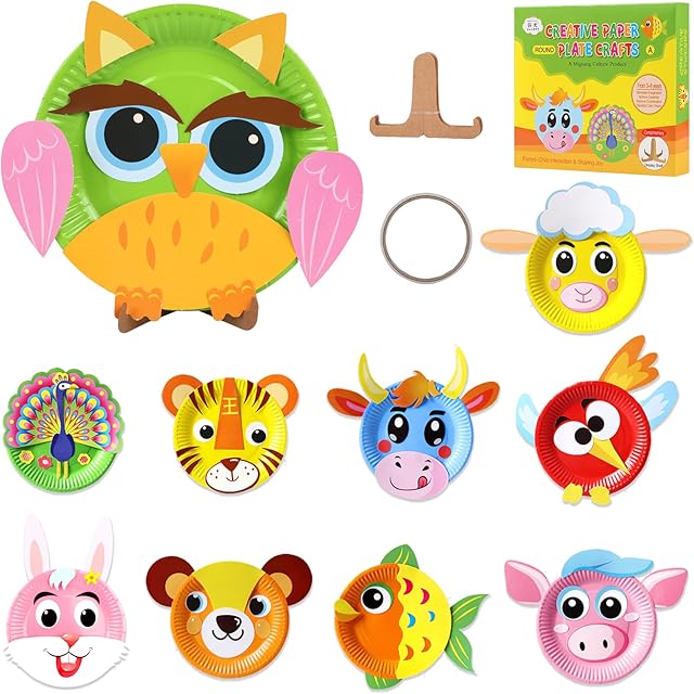 Eucomir Toddlers Creative Animal Plate Paper Crafts Kits, Handmade Art Crafts Activity Toys for Preschool Kids, Art and Crafts Gifts for Boys and Girls Age 4-6