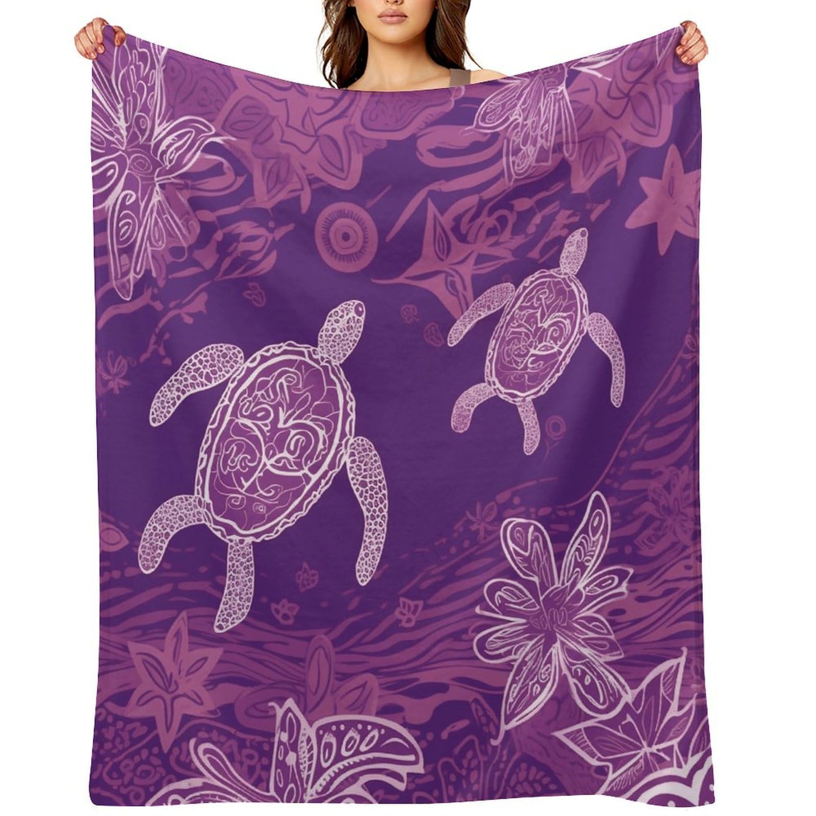 Hawaii with Purple Sea Turtle Throw Blanket for Couch and Bed Super Soft Warm Lightweight Throw Blankets Cozy Fuzzy Flannel Blanket Personalized Decorative Blankets for Sofa Decor 60"x80"