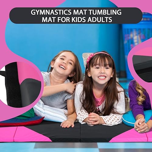 Vista 68 de Colchoneta de gimnasia para acrobacias, plegable, tapete de ejercicio para niños, adultos, tapete de yoga de piel sintética con asas de transporte