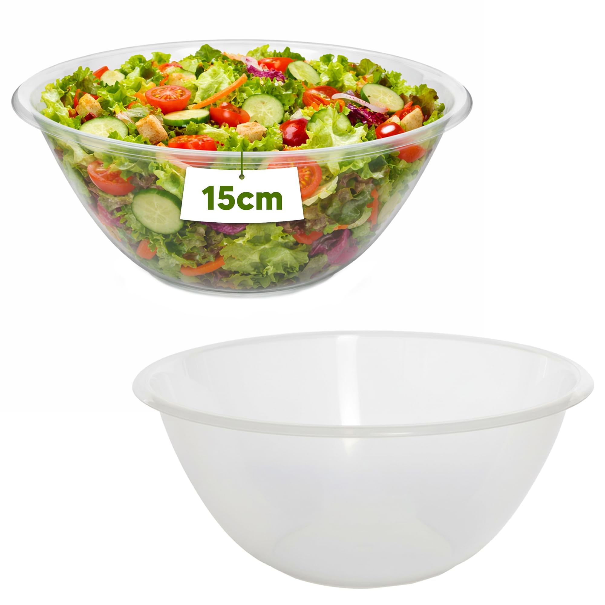 AXXTAN 2 x Plastic Mixing Bowls 15cm (1000ml) Microwave & Dishwasher Safe, Clear Kitchen Cooking Serving Bowl Set for Food Prep Baking, Mixing Salad, Fruit & Vegetable Nesting Bowls