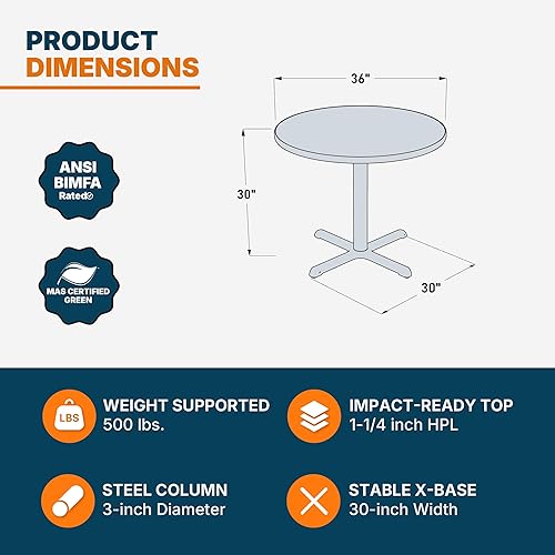 Miniatura 3 de OEF Furnishings Mesa de café – Base en X, 30 pulgadas de altura, parte superior redonda de 36 pulgadas, marco caoba/gris – Mesa de bistró Marco