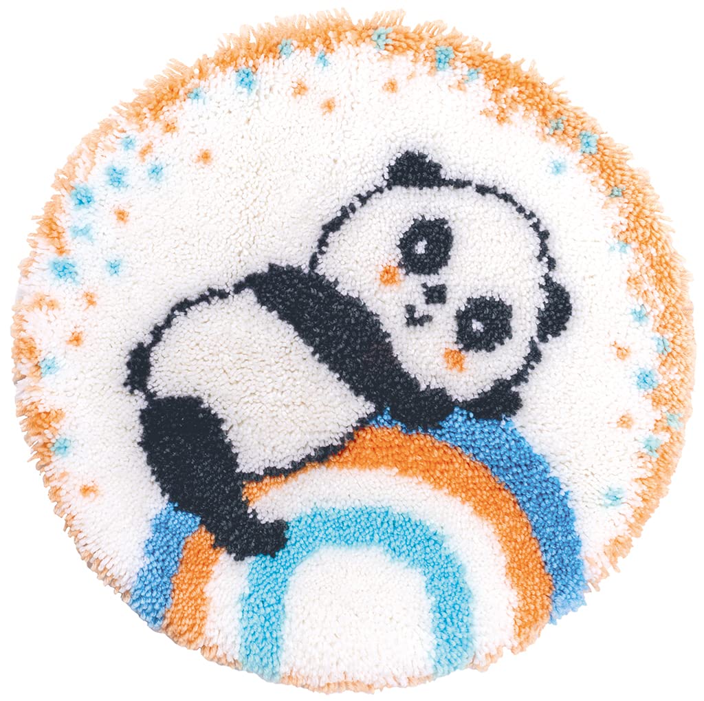 Kit tapis point noué Panda et Arc-en-ciel Vervaco 55x55 cm pour broderie débutant