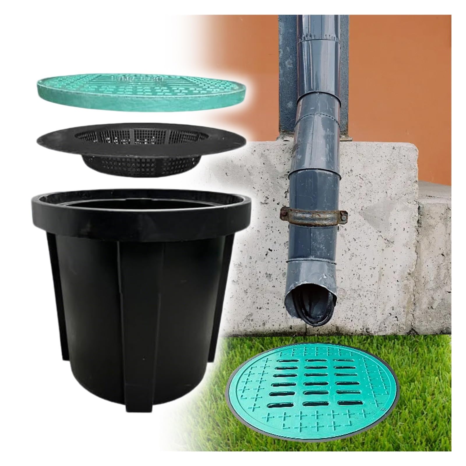 KLGFBDC Underground Gutter Drainage Downspout with Debris Basket, Efficient Water Directing Solution for Shallow Drainage Systems