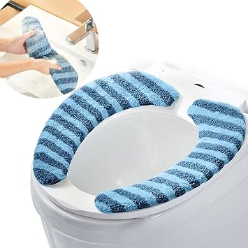 Washable Warm Toilet Seat Cover Pads - Plush Toilet Seat Cushion, Non-Slip Soft Mat, Washable & Machine-Friendly Bathroom Seat Cover with Self-Adhesive Tape for Easy Care
