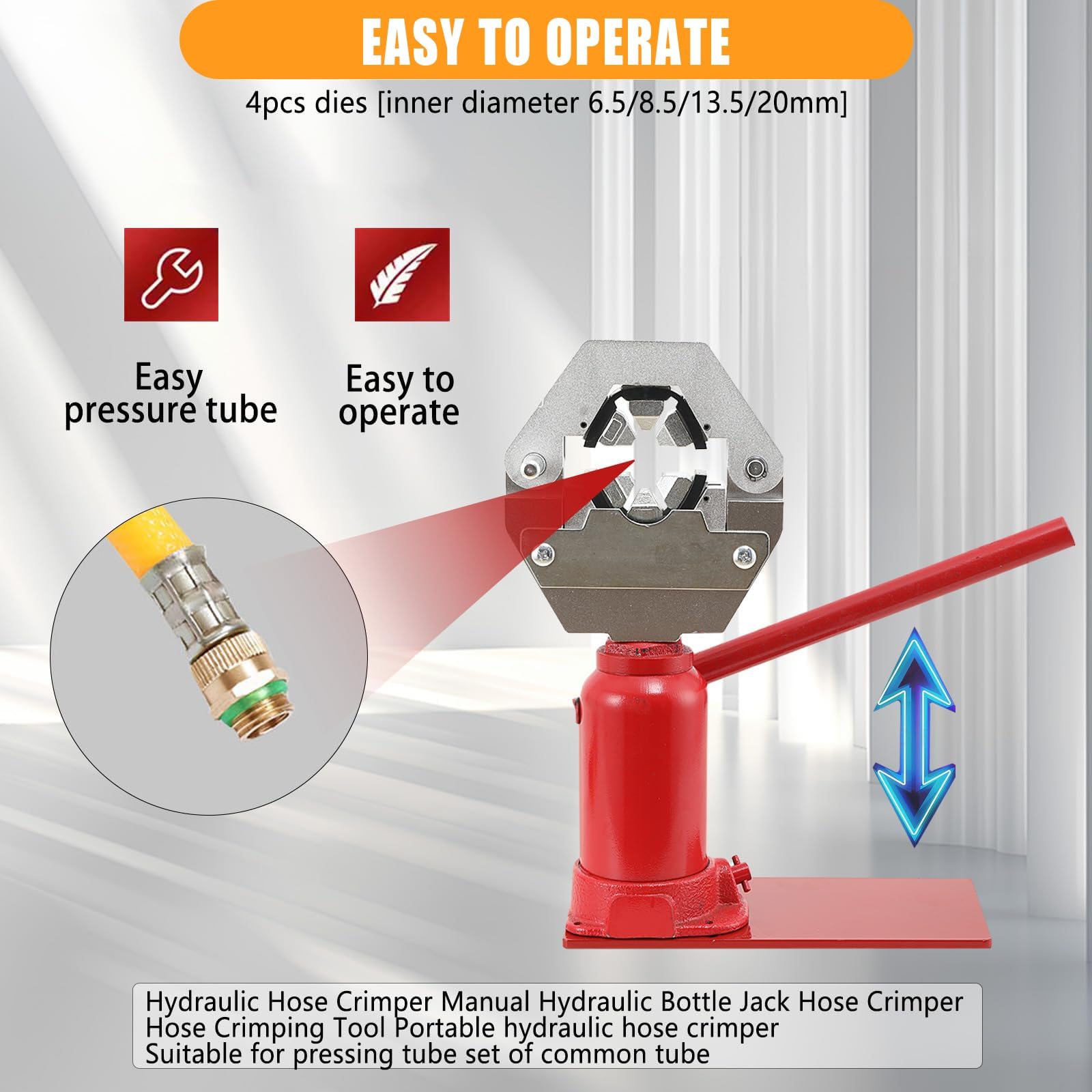 Zaciskarka hydrauliczna 7T, narzędzie do zaciskania węży z 4 matrycami, ręczna zaciskarka do węży do podnośników butelkowych, pras do węży rolniczych do oprysków, narzędzie do zaciskania węży o śred
