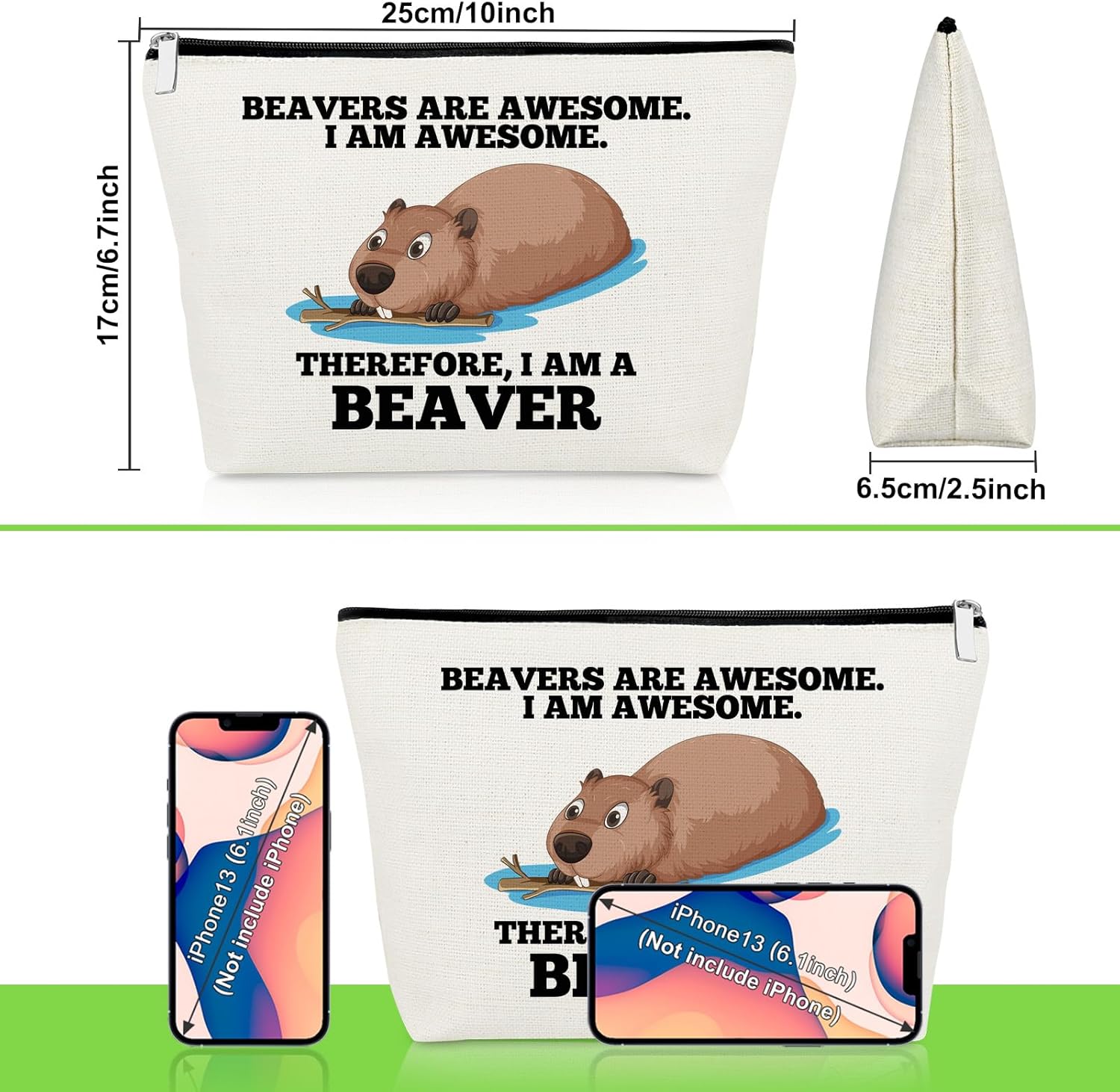 Beaver Gifts for Women Makeup Bag for Beaver Lovers Inspirational Gifts for Best Friend Cosmetic Bag Christmas Birthday Presents for Animal Lover Daughter Sister Coworker Travel Cosmetic Pouch - Image 2