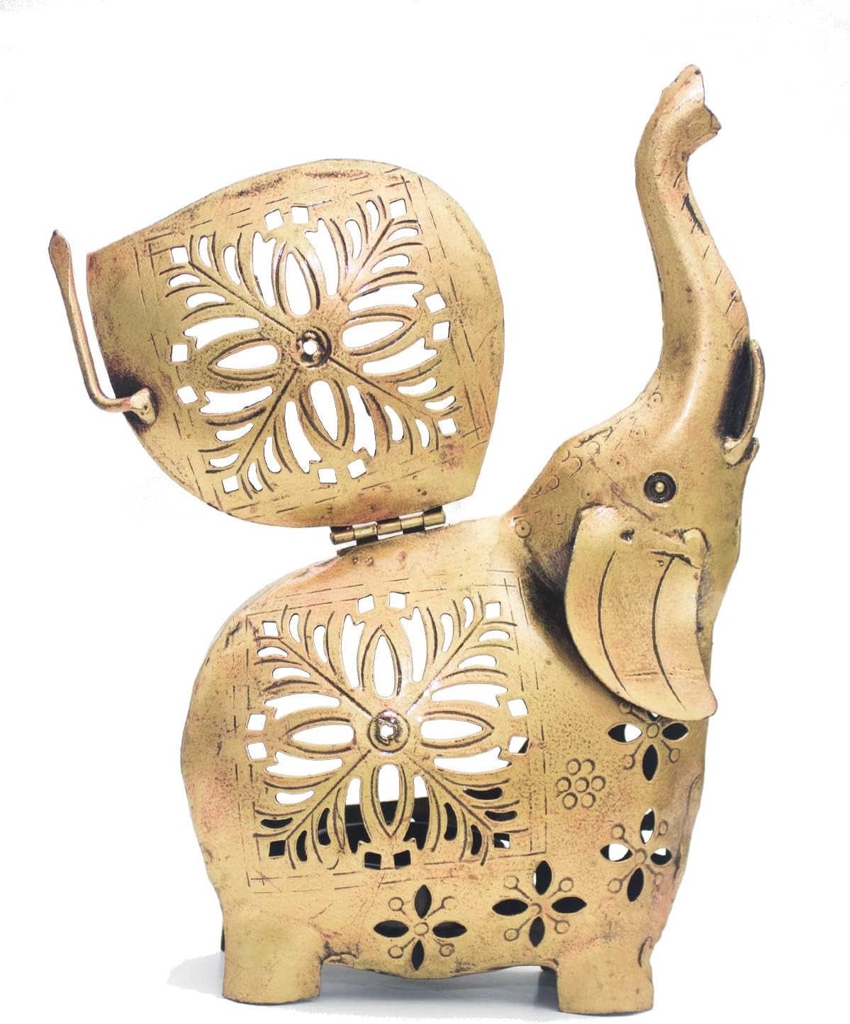 eTroves Metal Tealight Holder, Handmade Decorative Elephant Tea Light Candle Holder for Home, Farmhouse, Living Room, Patio, Decorations, 8 Inch, Golden